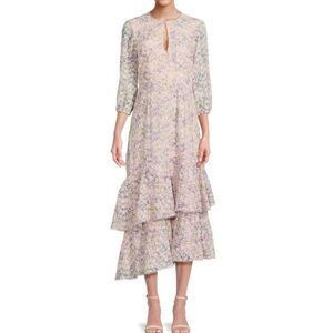 MIKAEL AGHAL Embroidered Asymmetric elbow sleeve Midi Dress